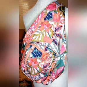 1Vera Bradley Sling Backpack Rainforest Canopy Coral 4 Zipper Pockets.